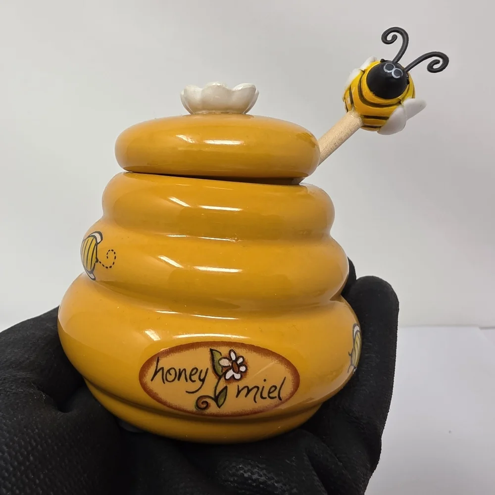 Ceramic Mini Honey Jar 140ml with Lid and Dipper Stick Retro Honey Storage Conta